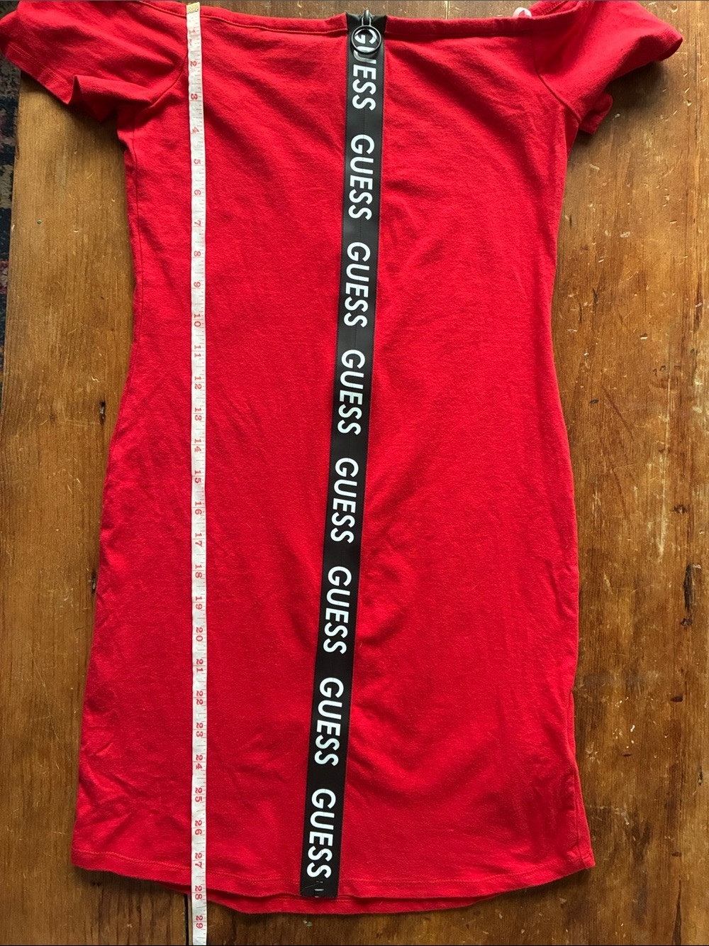 Y2K Guess Logo Zip Bodycon Dress | Off Shoulder Red Midi | Size L (Fits M-L) - Picture 7 of 7